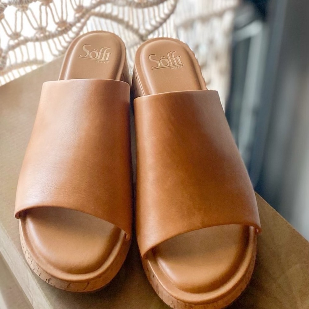 Size 8 Sofft shoe leather slides. Worn once. My instep is too high for these.